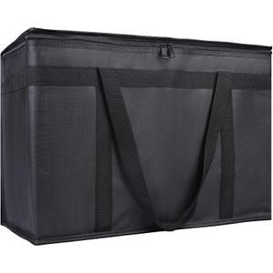 Bodaon 1-Pack Insulated Food Delivery Bag, XX-Large Reusable Grocery Shopping Bag, Frozen Food Cold, Cooler Bags with Zippered Top, Black