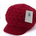 HINDAWI Women Winter Warm Knit Hat Wool Snow Ski Caps with Visor (Red)