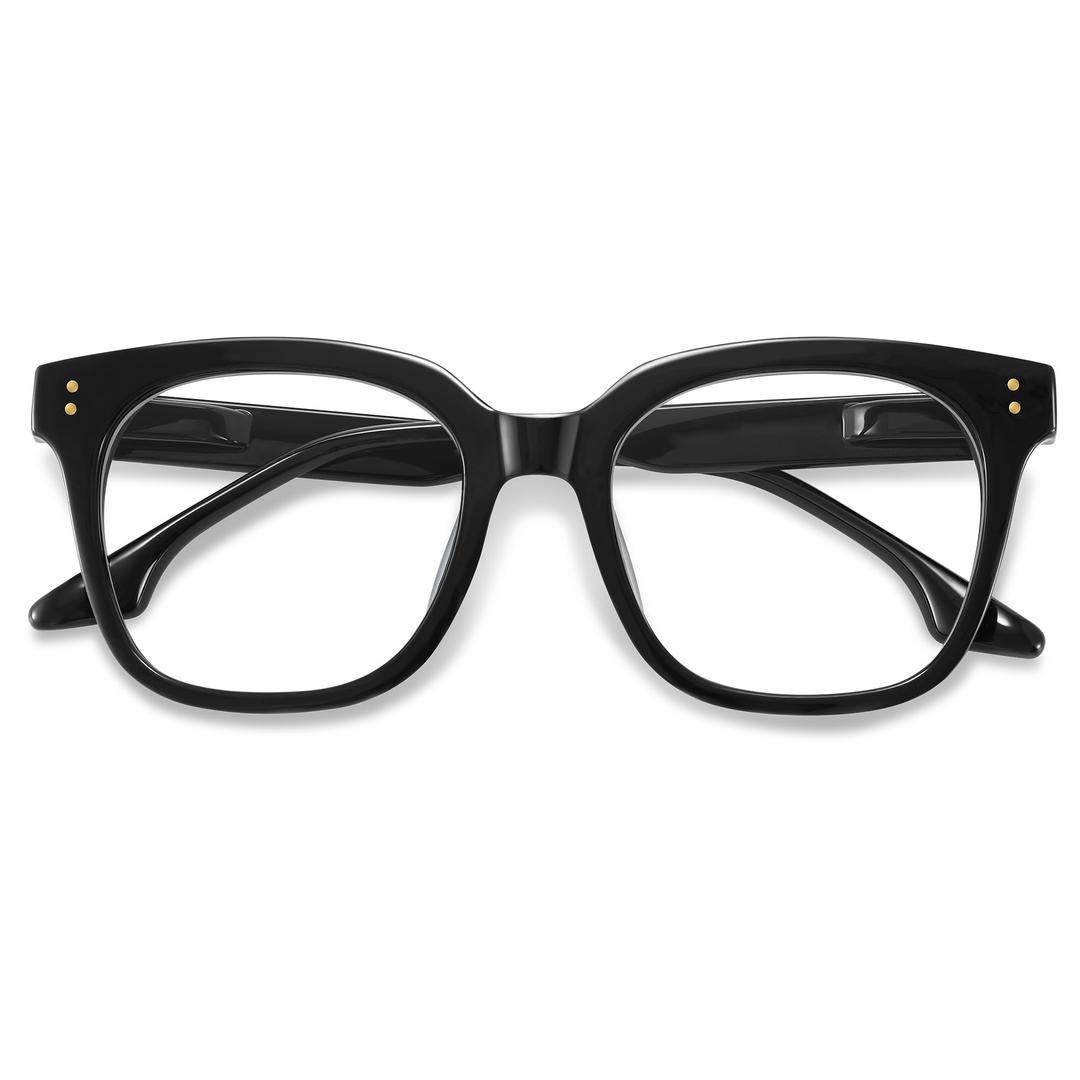 kunchu Reading Glasses for Women & Men - Blue Light Blocking for Computer/Phones, Oversize Style & Spring Hinge(Black,1.5X)