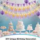 Birthday Decorations,Purple Happy Birthday Banner with Fairy lights,Pennant Banner,Honeycomb Balls and Star Hanging Swirls Streamer Happy Birthday Party Decorations for Women Men Boys Girls