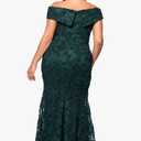Xscape Women's Xscape Women's Soutache Lace V-Neck Off the Shoulder Floor Length Dress (Green), 10 Petite, Hunter Green
