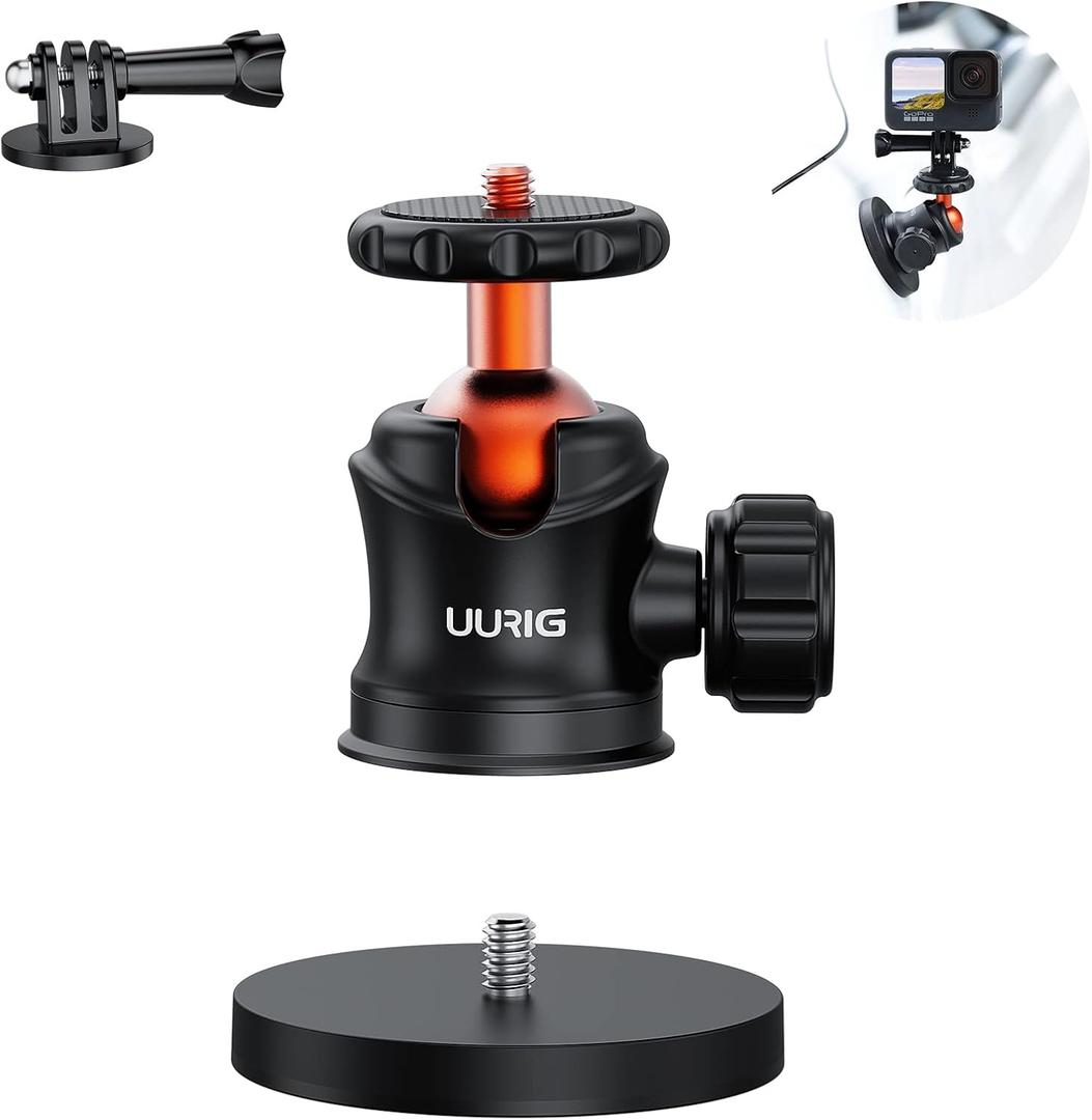 UURIG BH07 Magnetic Camera Mount with 360 Ball Head, Magnetic Mount Base Stand with 1/4"-20 Thread for GoPro,Pocket4/3,Insta360 X5/X4, Rubber Coated Magnet Base Deal for Action 5Pro/4/3 to Cars Body