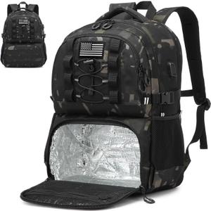 Laptop Lunch Backpack for Men - 40L Large Capacity Work Backpack with Lunch Compartment and USB Post, RFID Insulated Cooler Backpack for Work, Travel, Picnic, Black CM