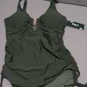 BMJL Women's Tummy Control Swimsuits Ruched One Piece Bathing Suit Double Straps Deep V Neck Drawstring Swimsuit (Medium, Green)