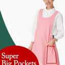 APRONNER Cozy Adjustable Cross Back Aprons for Women with Pockets Cotton Linen Cooking Kitchen Baking Pale Pink