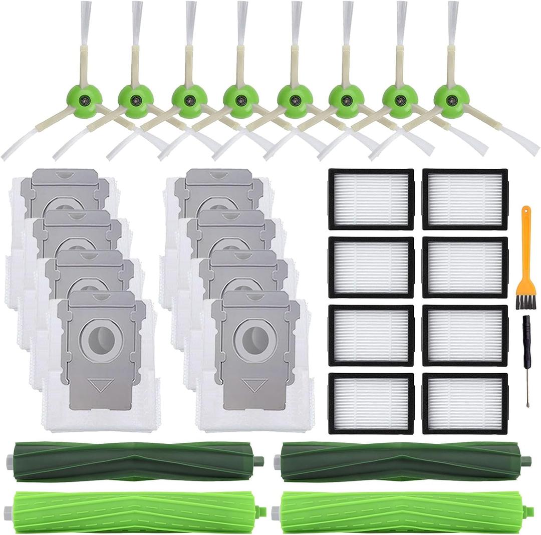 26 Pack Replacement Parts for iRobot Roomba j7(7150) j7+ (7550) i3(3150) i3+(3550) i4 i6 i6+(6550) i7(7150) i7+(7550) i8 i8+ Robot, 2 sets Roller Brushes, 8 Filters, 8 Side Brushes, 8 Dust bags