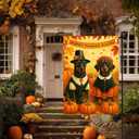 IVN Happy Thanksgiving Garden Flag 12x18 Inch Double Sided Dog Pilgrim Pumpkin Maple Leaf Outdoor Yard Flag for Outside Front Door Lawn Porch Patio Welcome Decor