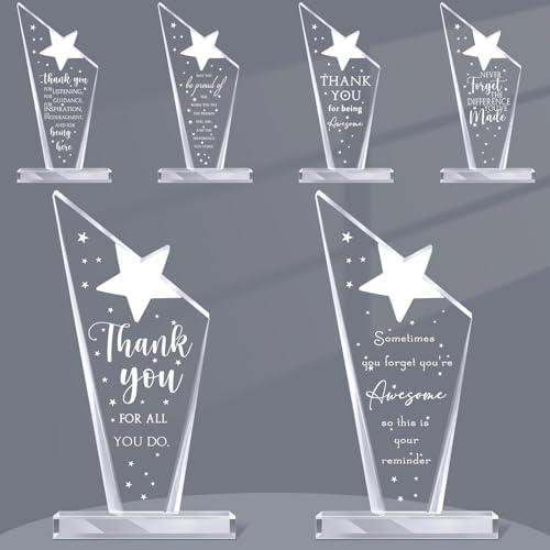 Geelin 5 Pcs Employee Appreciation Awards Christmas Acrylic Thank You Gifts Inspirational Plaque Keepsake for Christmas Coworker Teacher Nurse Team Volunteer Retirement(Star)