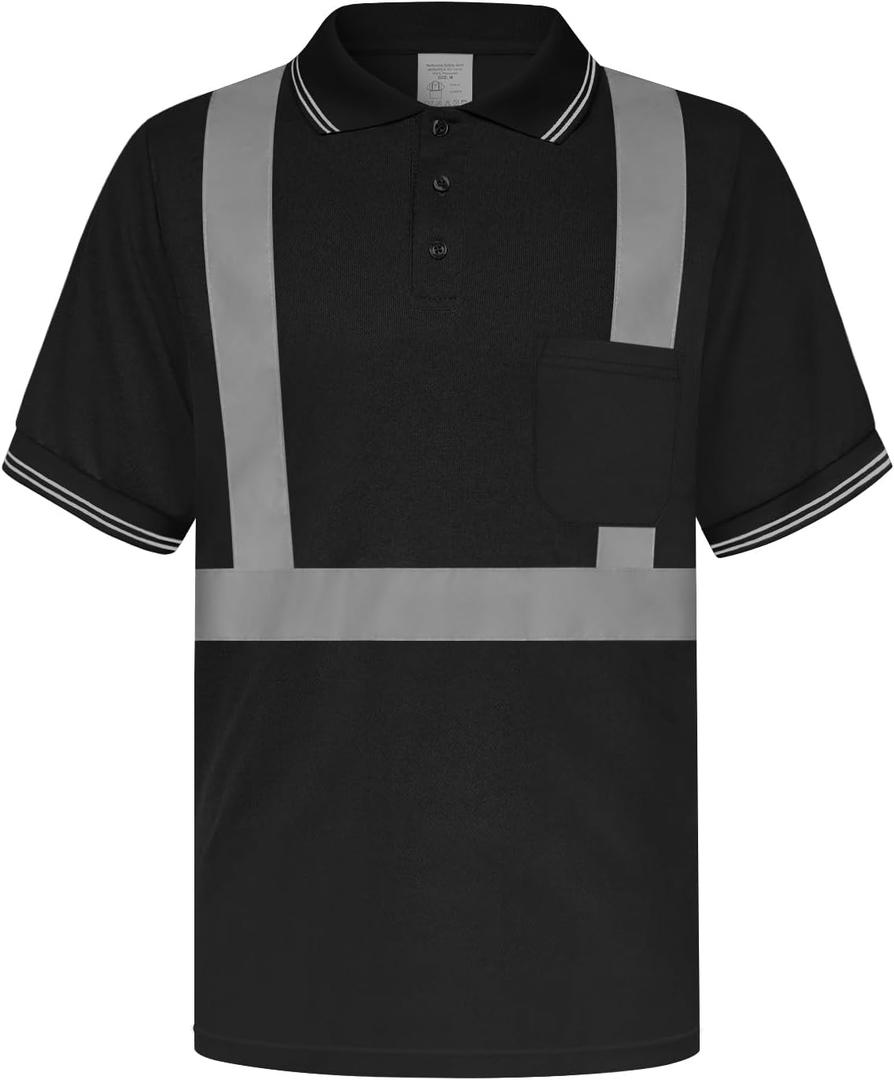 TCCFCCT Reflective Shirts for Men, Safety Polo Shirt for Men Construction Work, Hi Vis Shirts for Men Reflective, Quick Drying, Night Working, PLD-Black-XXL