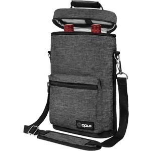 Opux 2 Bottle Wine Tote Carrier, Insulated Cooler Bag for Travel Picnic, Leakproof Padded Case, Wine Gifts for Women & Men, Charcoal Gray (One Size)