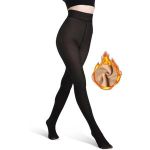 MATHACINO Fleece Lined Tights Women, Fake Translucent Thermal Tights High Waist Pantyhose for Women Warm Leggings for Winter(Black, XS/ S)