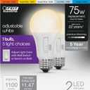 Feit Electric A19 LED Light Bulb, 75W Equivalent, Dimmable, Color Selectable 6-Way, 5CCT, E26 Medium Base, 90 CRI, 1100 Lumens, Damp Rated Lightbulb, 22-Year Lifetime, OM75DM/6WYCA/2, 2 Pack