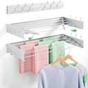 BAKON Clothes Drying Rack Wall Mounted 40", Laundry Clothes Drying Rack Collapsible with 6 Towel Hooks and 5 Rods for Hanging Clothes, Space Saving Laundry Rack for Small Space Bathroom Bedroom(40")