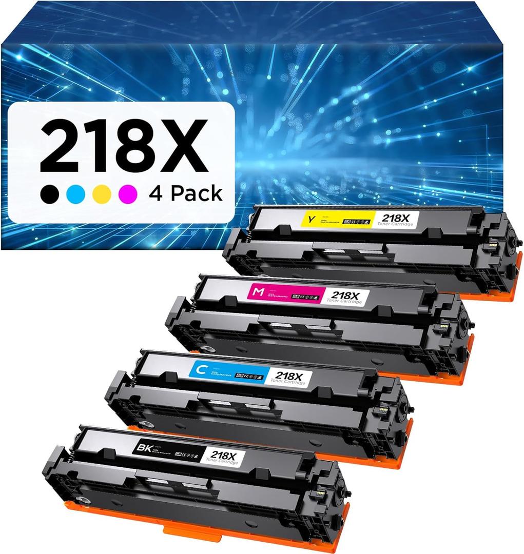 218X High Yield Toner Cartridge (No Chip) Replacement for HP 218X W2180X 218A W2180A Works with HP Color Laserjet Pro 3201DW MFP 3301FDW 3301SDW Printer (4 Pack, Black, Cyan, Yellow, Magenta)