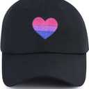 Pride Rainbow Heart Hats for Men Women, Adjustable Embroidered LGBT Baseball Cap, Black