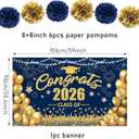 Blue Gold Graduation Decorations Class of 2026 Congrats Grad 2026 Banner and Backdrop with 2026 Graduate Party Centerpieces Hanging Swirls Streamers Tissue Pom Poms Paper Flower Set