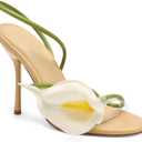Flower High Heels for Women Calla Lily Open Toe Floral Stilettos Heels Sexy Strappy Wedding Birthday Dressy Heeled Sandals, Size: 7 (Beige)