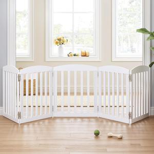 SPIRICH 120" Extra Wide 28" Tall Dog Gate Indoor, Dog Gates for Doorways, Stairs, The House, Wooden Freestanding Foldable Pet Gate, Step Over Puppy Gate, 5 Panels, Antique White, [5 Panels]120"W x 28"H