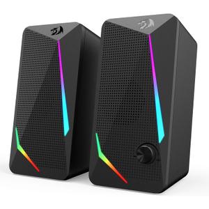 Redragon GS510 RGB Desktop Speakers, 2.0 Channel PC Computer Speaker with 4 Colorful LED Backlight Modes, Enhanced Bass and Easy-Access Volume Control, USB Powered w/ 3.5mm Cable (Black)