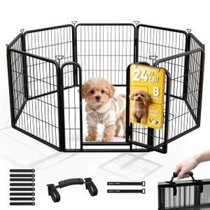 Pvpy Yvrd Heavy-Duty Iron Dog Playpen Outdoor Indoor,24 inch 4 Panels Dog Fences for RV Camping/Yard/Garden,Portable Dog Play Pen for Dogs,Puppies, Small Animals,Black SilverRefill Pack