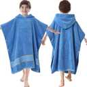 VOOVA & MOVAS 32"X64" Large Turkish Hooded Towels for Boys Age 8-14,Thick 600GSM | Large | 100% Cotton Poncho Towel, Ultra-Soft | Absorbent Robe, Perfect for Swim | Bath | Beach | Gifts, Blue