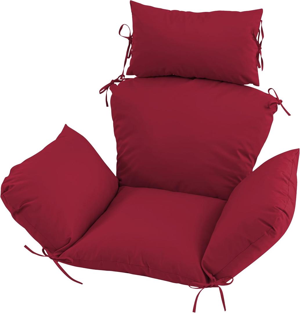 Outdoor Egg Chair Cushion with 8 Securing Straps, Water-Repellent & Fade-Resistant, Removable Cover, Replacement Cushion for Most Single Hanging Swing Egg Chairs – Burgundy
