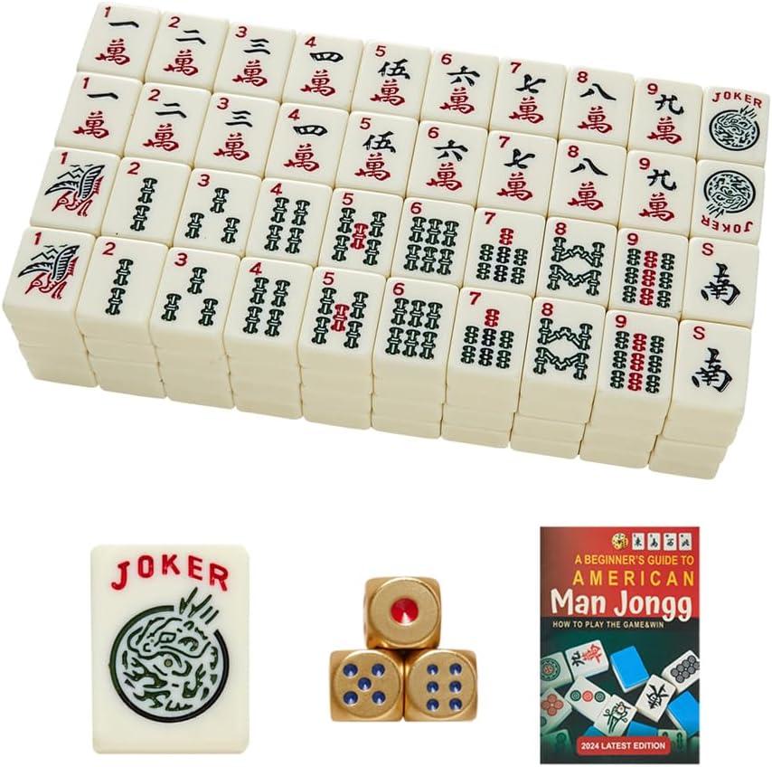 American Mahjong Tiles,166 Quality Ivory Tiles with 3 Golden Dices & Rules Instruction (Mahjong Tiles, Ivory)