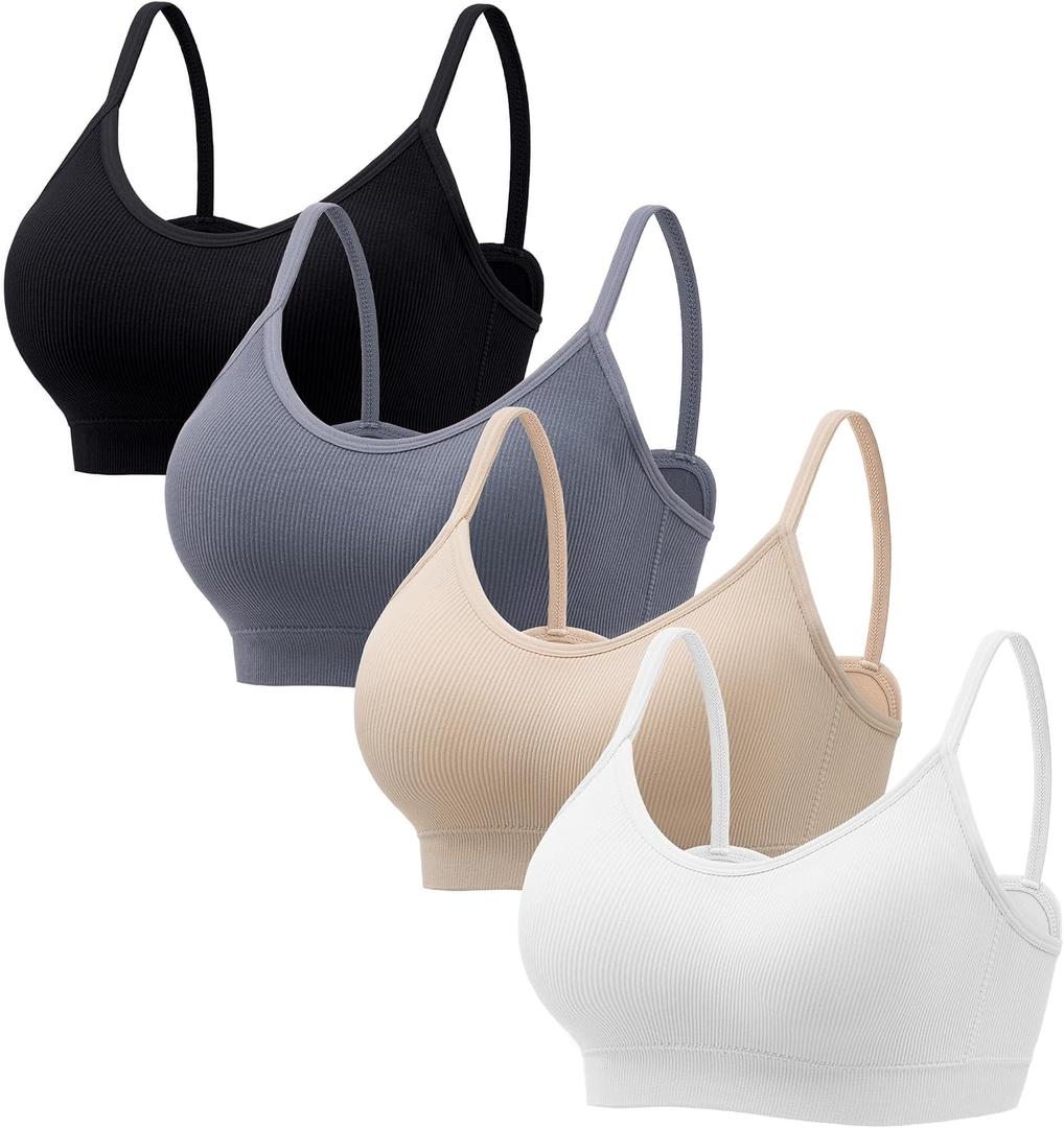 Angelhood Sports Cami Bras Pack for Women - Basic V-Neck Padded Seamless Bras with No Underwire (L)