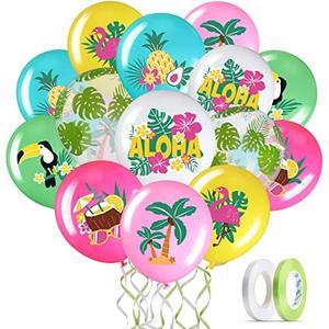 Zhanmai 50 Pcs Hawaiian Party Balloon Decorations, Aloha Tropical Luau Latex Balloons for Hawaiian Luau Party Summer Beach Birthday Tiki Bar Wedding Supplies(Happy Summer)