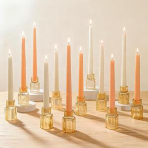 Amber Glass Taper Candle Holders Set of 12, Small Tapered Candlestick Holders in Bulk, Modern Short Candle Sticks for Dining Table Centerpiece Wedding Christmas Party & Holiday Decorations