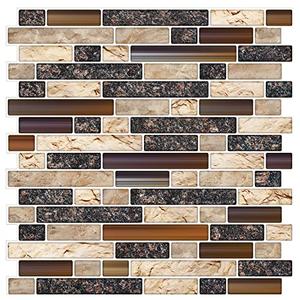 STICKGOO Thicker Design Peel and Stick Tile Backsplash, 12”×12”Stick on Backsplash for Kitchen, Self Adhesive Tile Stickers for Kitchen Backsplash and Bathroom (10 Sheets, Sand Brown)