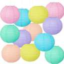 12 Pcs Pastel Paper Lanterns, 10" Macaron Hanging Round Chinese Lanterns Set, Colorful Decorative Party Supplies for Baby Shower, Classroom, Birthday & Wedding Decorations