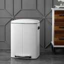 Happiness HPM1005C Marco Rectangular 10.6-Gallon Double Bucket Trash Can with Soft-Close Lid, White, Fingerprint Resistant, Modern, Minimalistic for Home, Kitchen, Office, Bedroom, Bathroom