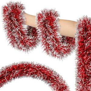 50ft Red&White Christmas Tinsel Garland Christmas Tree Garland Decorations Metallic Tinsel Glitter Twist Garlands Hanging Streamers for Indoor Xmas Holiday Decor