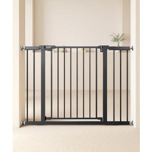 29.5-46" Extra Wide Baby Gate for Stairs, Dog Gate for Doorways, Walk Thru Auto Close Metal Pet Gate for The House, Stairs and Doorways Child Gate Pressure Mounted Safety Gate Indoor - Black