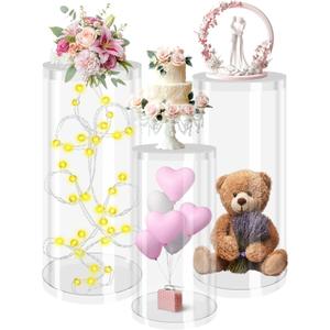 Cylinder Stands for Party, Party Cylinders Set of 3 Stand, Thickened Clear Cylinder Pedestal for Display Wedding Bridal Baby Shower Party Decorations 35.4''(L) 29.5''H, 23.6''H