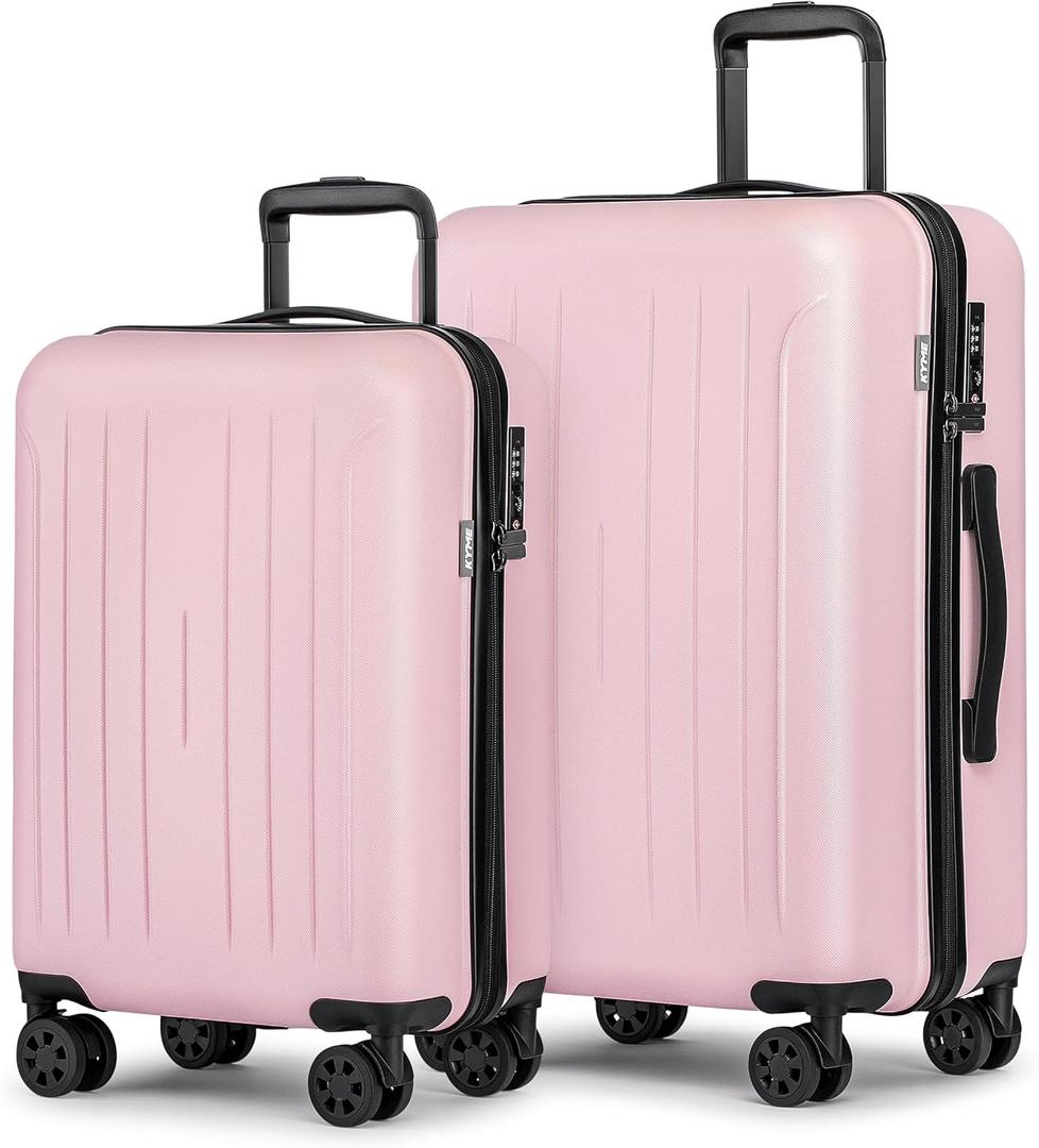 KYME Luggage Sets 2 Piece Hardshell 20"/24" Suitcase with Double Spinner Wheels Hardside Suitcases Sets with TSA Lock PC+ABS Travel Luggage (Pink, 2Pcs Set(20"/24"))