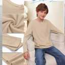 3 Pack Boys Waffle Long Sleeve T-Shirts 5-14 Years Kids Thermal Crew Neck Tops Youth Fall Warm Shirts Basic Tees (7-8 Years, Khaki, Blue Green, Fluorescent Green)