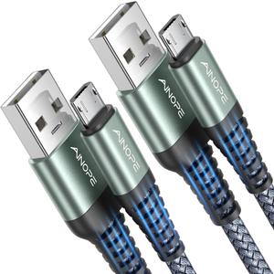 AINOPE Micro USB Cable for Kindle [2Pack,6.6FT], Unbreakable USB Micro Cable Kindle Charger Cord Replacement, Nylon Micro USB Charger Fit for Samsung Galaxy S6,J7 Edge Note 5, Android Charger (Grey)