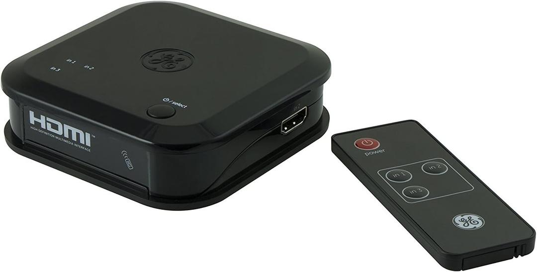 GE 3 Device HDMI Switch, Use with 4K TV Smart TV Roku Xbox PS3 PS4 Fire Stick DVD Blu Ray Fire TV Apple TV HDTV Cable Box PC, Wireless Remote, 4K 1080p 30 FPS, Ultra HD, HDCP 1.4, Black, 31046