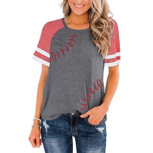 ZUNQKG Womens Baseball Mom Shirts Raglan Short Sleeve Crewneck Patchwork Casual Summer Baseball Tees Red M (Gray, M)