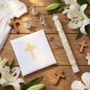 MTLEE Pack of 2 Baptism Candle Set for Boys and Girls, Baby Baptism Cloth with Gold Cross and Sacramental Catholic Candle Velas para Bautizo Christening Set