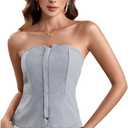 SOLY HUX Women's Summer Zip Up Tube Top Strapless Fitted Work Office Tops, S