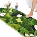 Cute Green Moss Bathroom Runner Rug Long Rectangular Boho Aesthetic Leaf Leaves Bath Mat Shaggy Non Slip Absorbent Shower Mat Decor (1'8" x 3'7" (Rectangular))