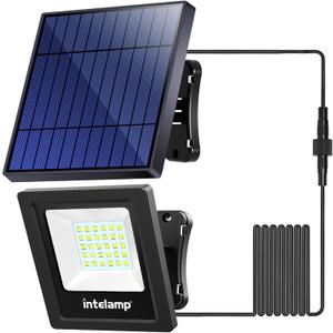 intelamp Solar Lights Outdoor, 4400mAh Solar Powered Flood Lights, Security Floodlight Dusk to Dawn Auto On/Off IP65 Waterproof for Wall Porch, Balcony, Yard, Garage Barn, Garden, Lawn (1 Pack)
