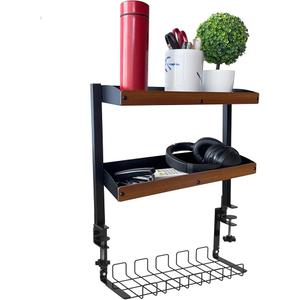 UISKOOPW Desk Extender Shelf with Cable Management Tray, Above Desk Shelves, Under Desk Wire Management with Desk Extension Side Table, Desk Add on Shelf Clamp Table (Black (Cable Management))