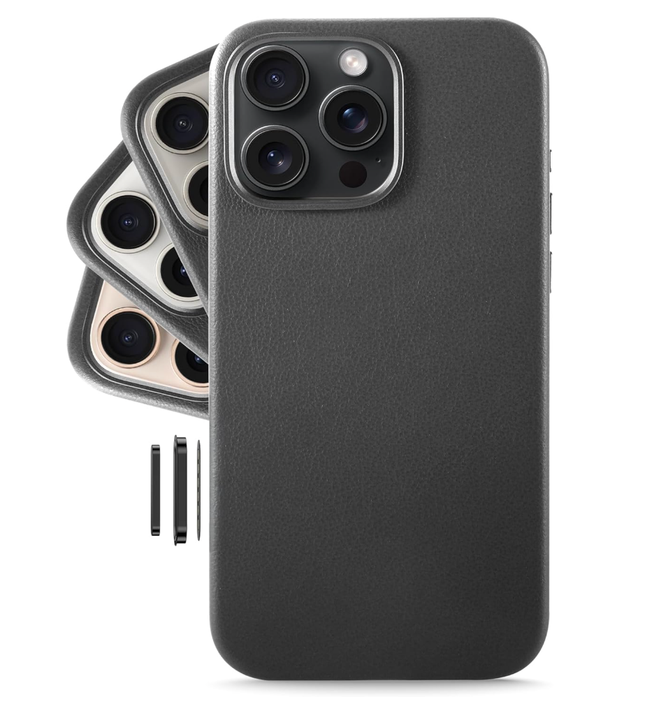 LONLI Classic - for iPhone 16 Pro Leather Case [Camera Control Button Coverage] - European Genuine Vele Leather Phone Case - Smoothen and Soften Over Time - [Compatible with Magsafe] - Black