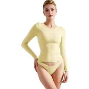 SUUKSESS Women Double Lined Fitted Basic T Shirts Crew Neck Long Sleeve Crop Top, Small