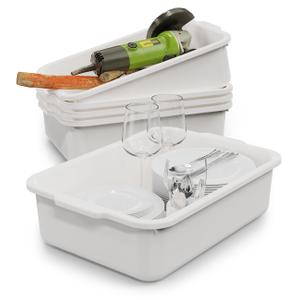 White 13 L Commercial Bus Tubs/Tote Box, 5-Pack Plastic Storage Wash Basin Tub