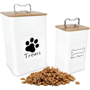 Dog Treat Container w/ Airtight Bamboo Lid 2 Pack - Farmhouse Large Treats Jar - Dog Treat Jars for Kitchen Counter - Dog Treat Jar - Metal Canister for Cookies & Biscuits - Pet Treat Container